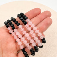 Pulsera Obsidiana negra & Cuarzo Rosa | 6mm| Amor - Protección