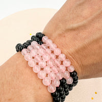 Pulsera Obsidiana negra & Cuarzo Rosa | 6mm| Amor - Protección