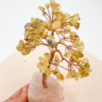 Árbol de citrino calentado con base de cuarzo rosa | Abundancia - Amor