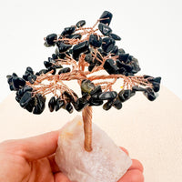 Árbol de obsidiana con base de cuarzo rosa | Amor - Protección