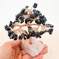 Árbol de obsidiana con base de cuarzo rosa | Amor - Protección