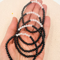Pulsera Obsidiana negra & Cuarzo Rosa | 4mm | Amor - Protección