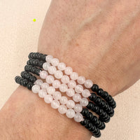 Pulsera Obsidiana negra & Cuarzo Rosa | 4mm | Amor - Protección