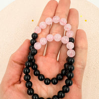 Pulsera Obsidiana negra & Cuarzo Rosa | 8mm | Amor - Protección