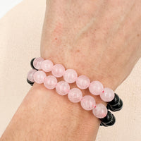 Pulsera Obsidiana negra & Cuarzo Rosa | 8mm | Amor - Protección