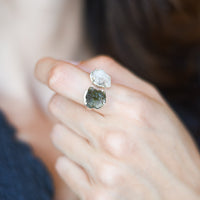 Anillo ajustable Moldavita y Herkimer | Transformación - Manifestación