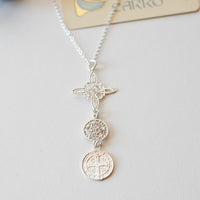 Colgante Triple Protección | Plata | Nudo de bruja, San Benito y Tetragramatón
