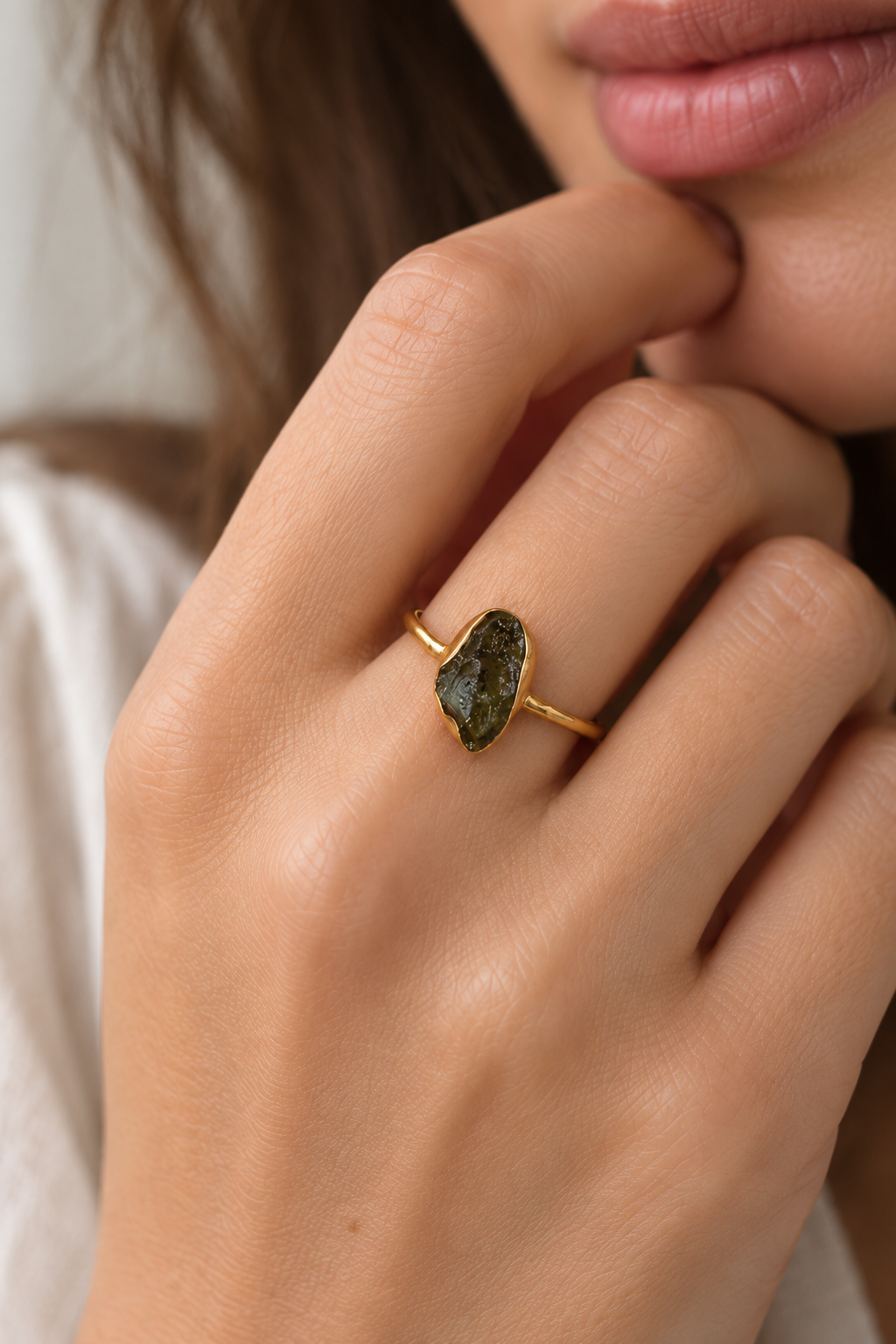 Anillo Moldavita Masivo | Bañado en Oro | Buena suerte - Espiritualidad