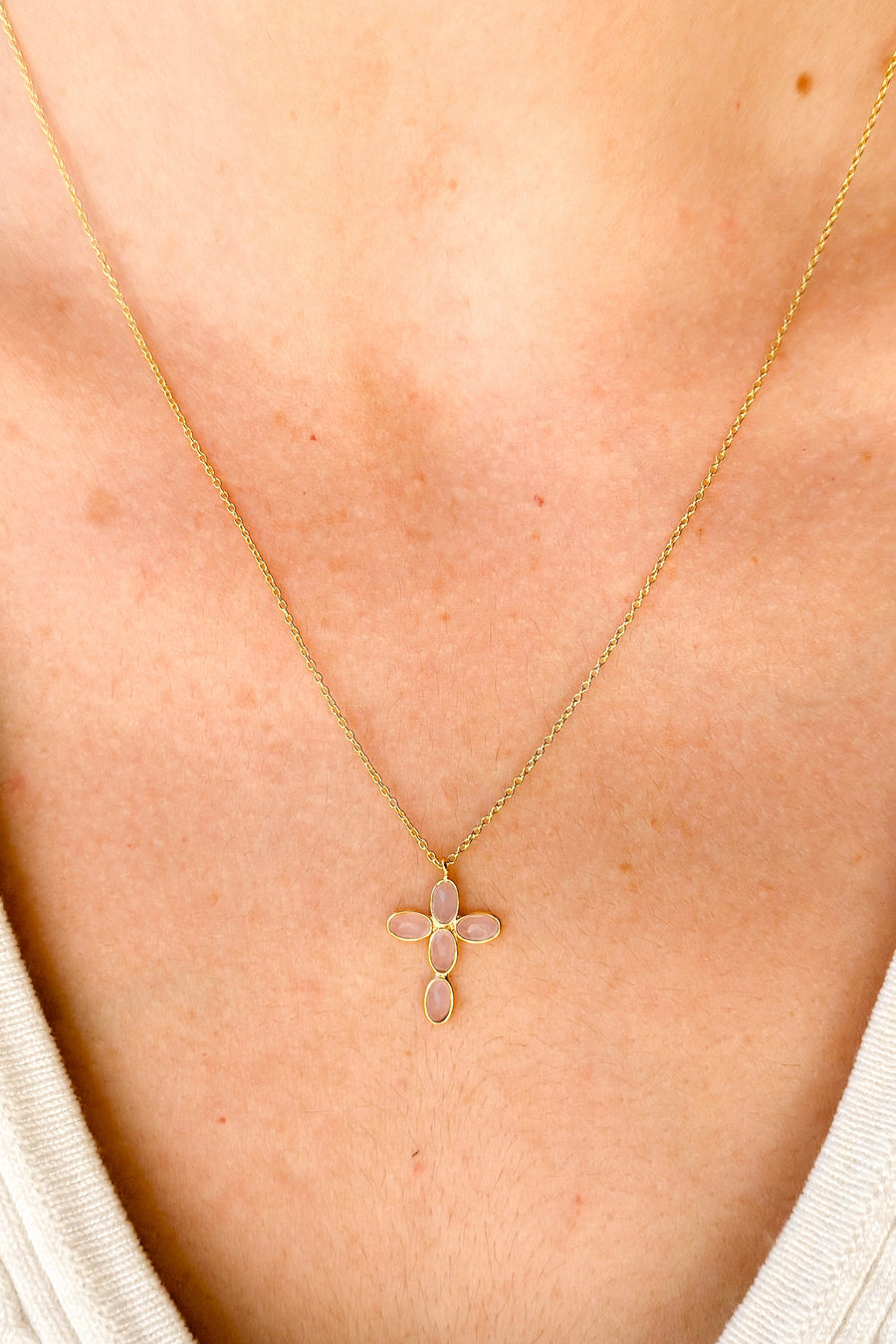 Colgante Cruz Cuarzo Rosa | Amor - Sensibilidad