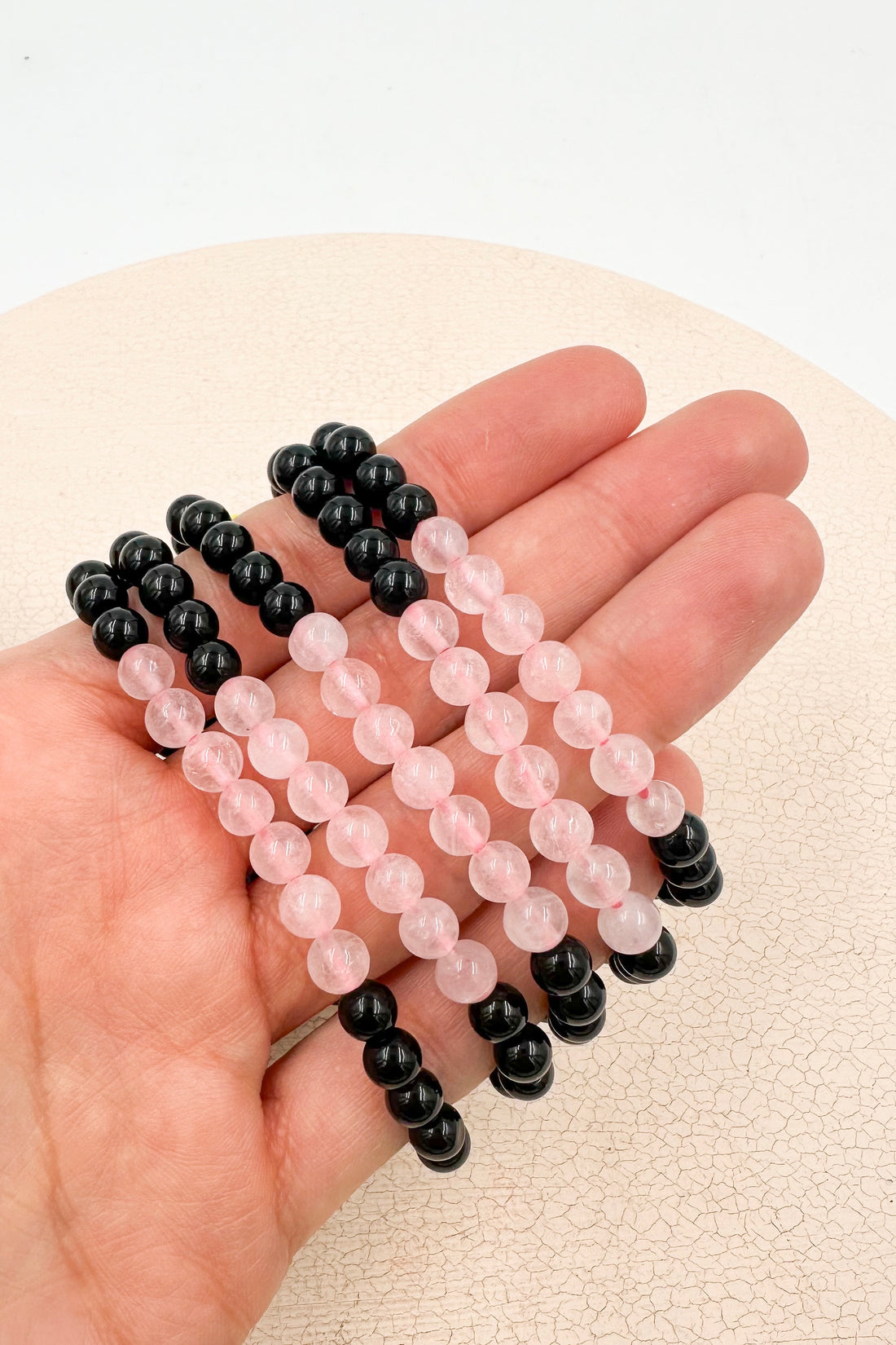 Pulsera Cuarzo Rosa con Obsidiana negra Pulsera Cuarzo Rosa con Obsidiana negra
