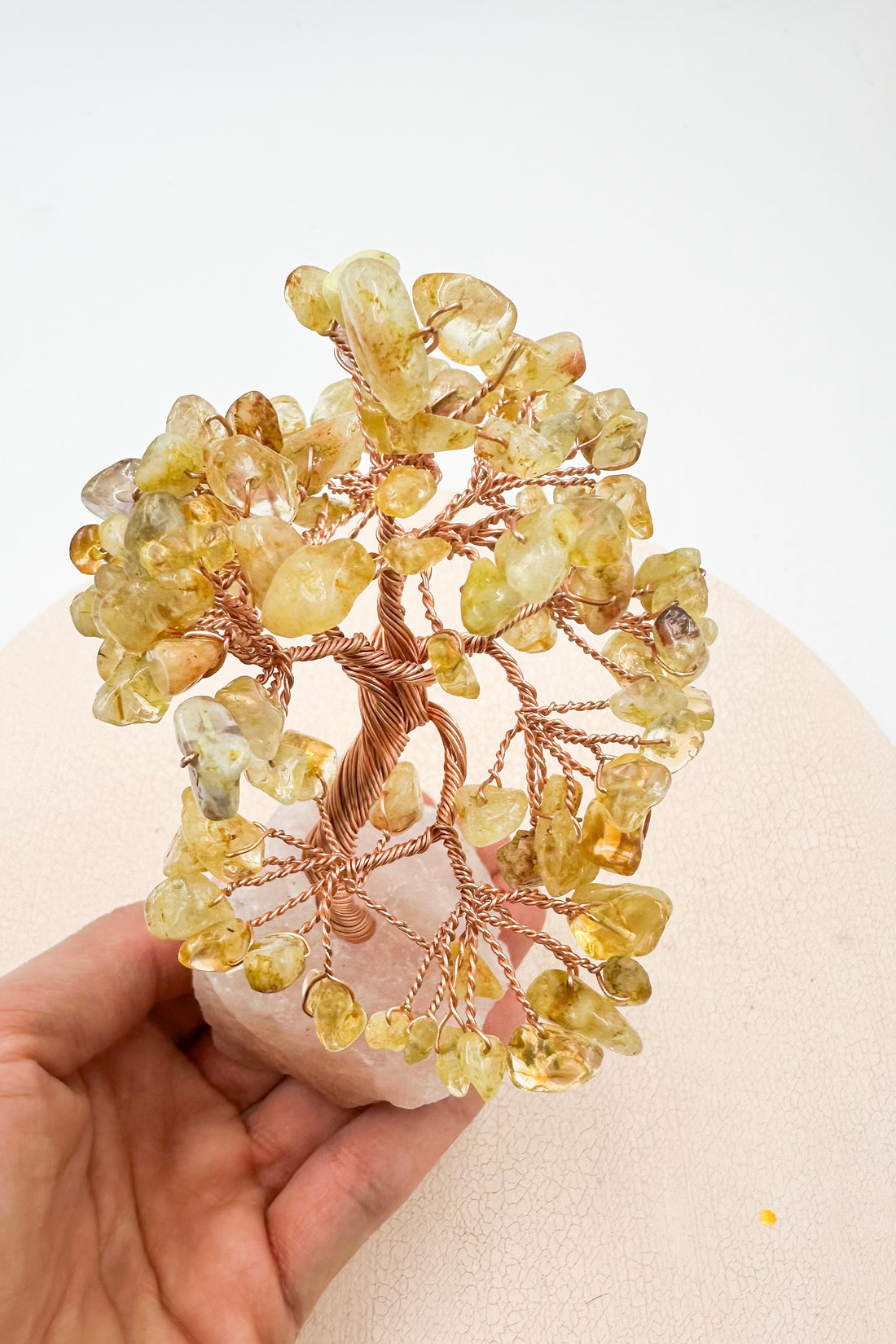 Árbol de citrino calentado con base de cuarzo rosa | Abundancia - Amor