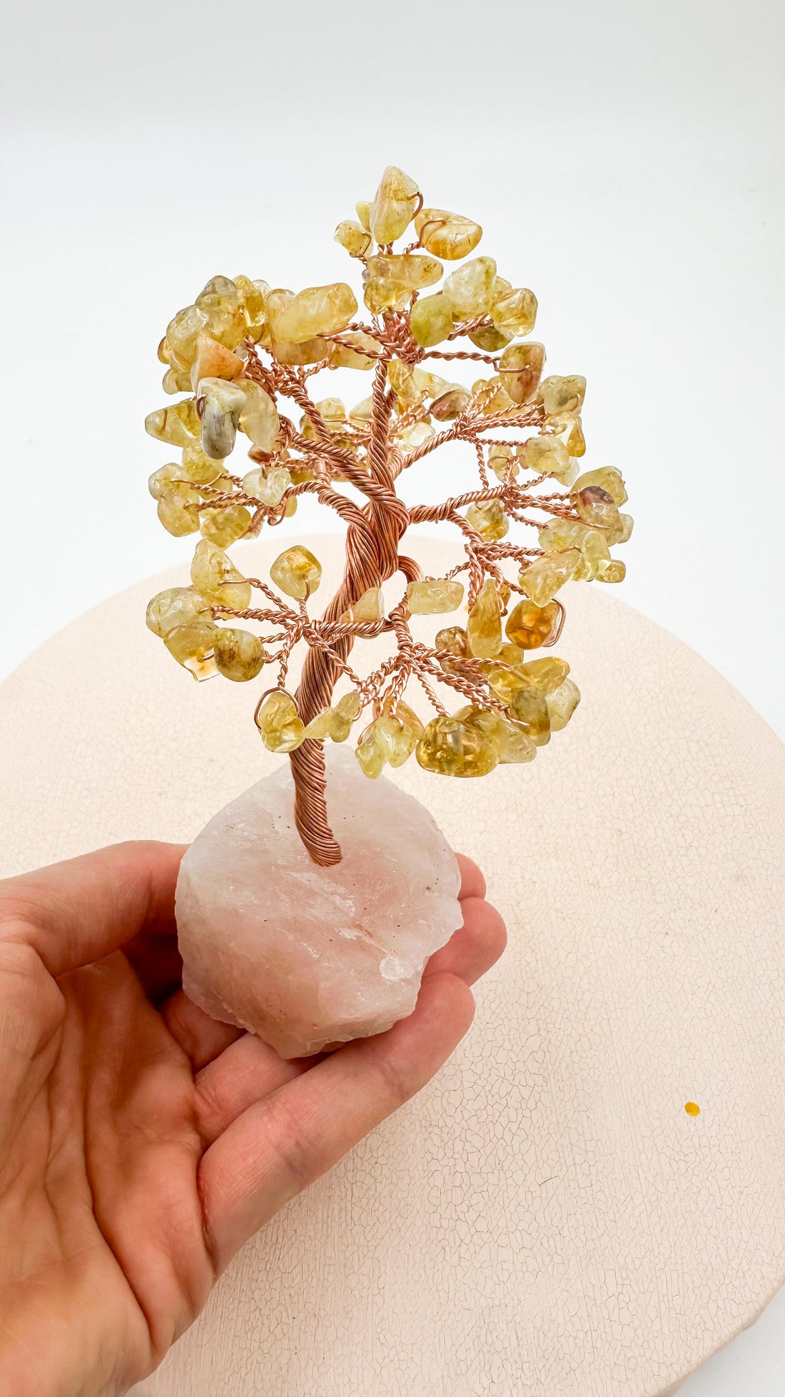Árbol de citrino calentado con base de cuarzo rosa | Abundancia - Amor