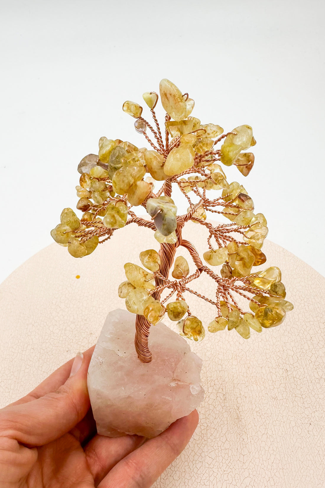 Árbol de citrino calentado con base de cuarzo rosa | Abundancia - Amor