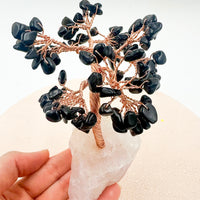 Árbol de turmalina con base de cuarzo rosa | Protección - Amor