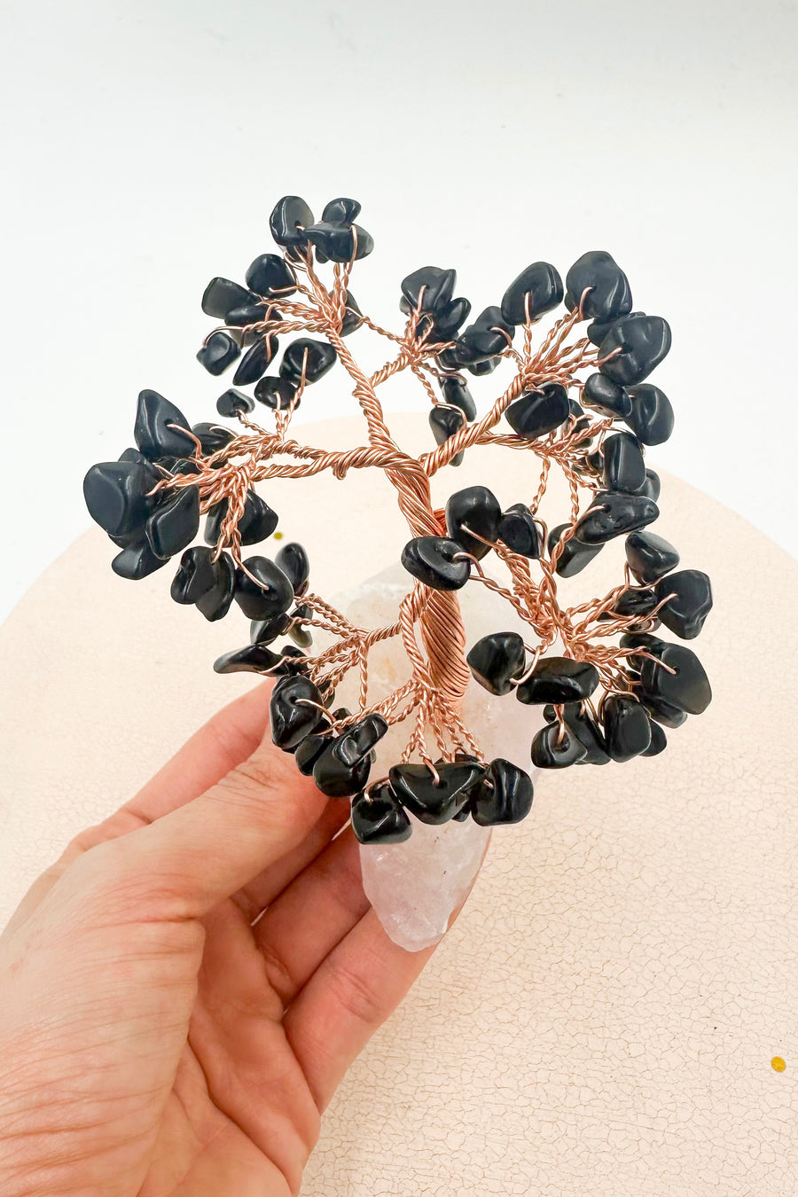 Árbol de turmalina con base de cuarzo rosa | Protección - Amor