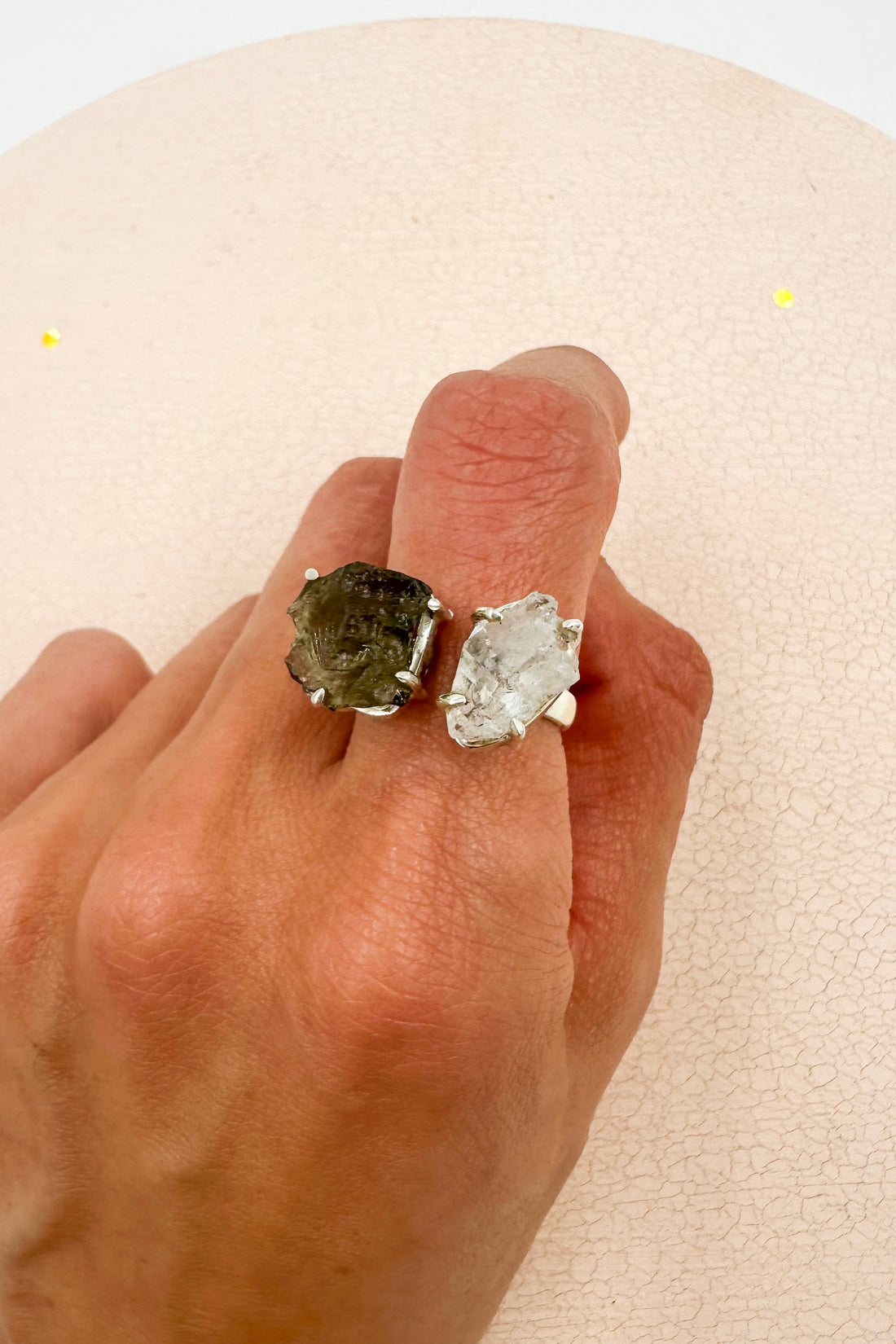 Anillo ajustable Moldavita y Herkimer | Transformación - Manifestación