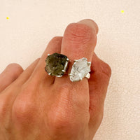 Anillo ajustable Moldavita y Herkimer | Transformación - Manifestación