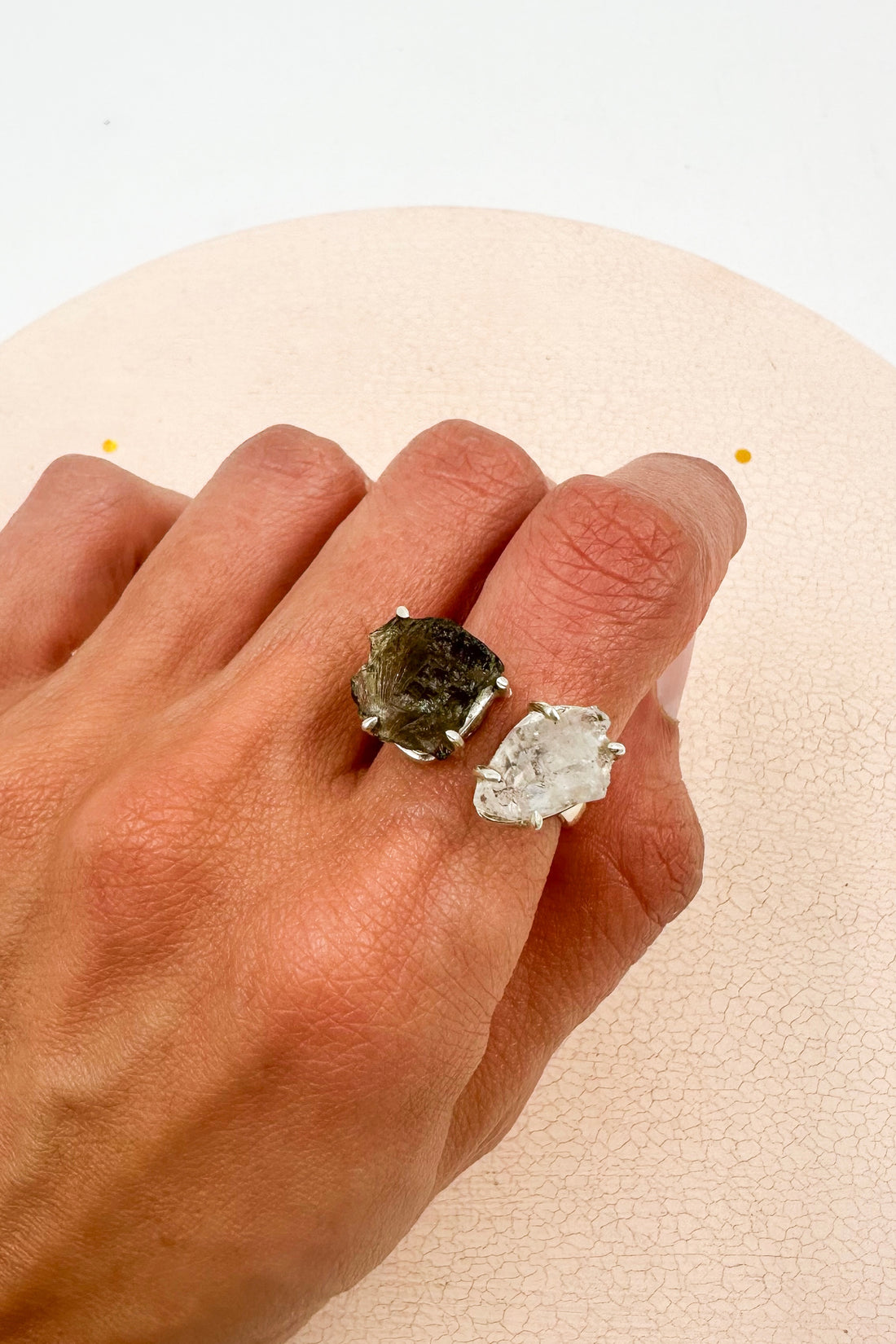 Anillo ajustable Moldavita y Herkimer | Transformación - Manifestación