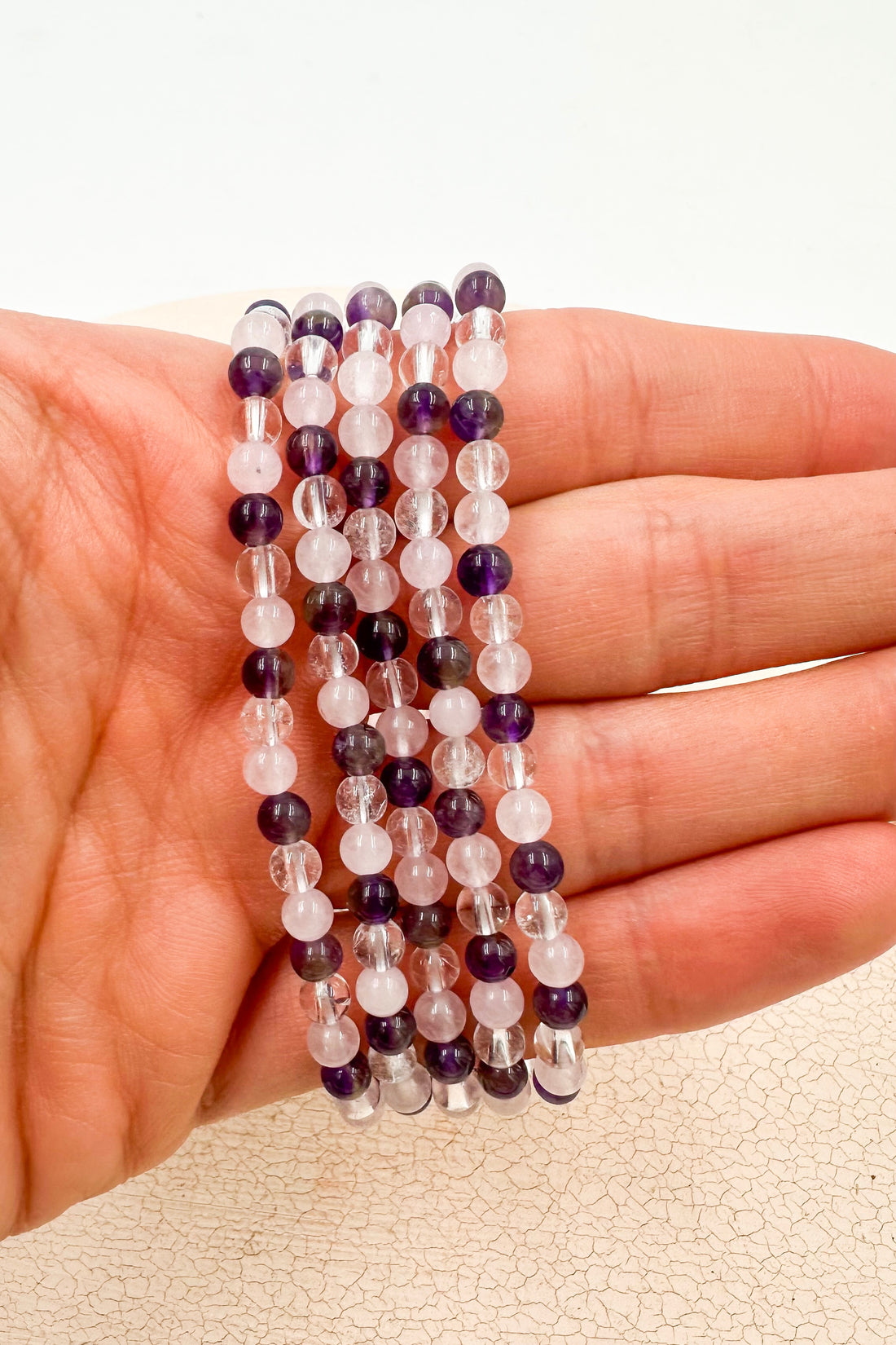 Pulsera Amatista, Cuarzo rosa y Cristal de roca | Amor, autoestima y calma