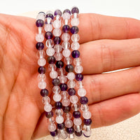 Pulsera Amatista, Cuarzo rosa y Cristal de roca | Amor, autoestima y calma