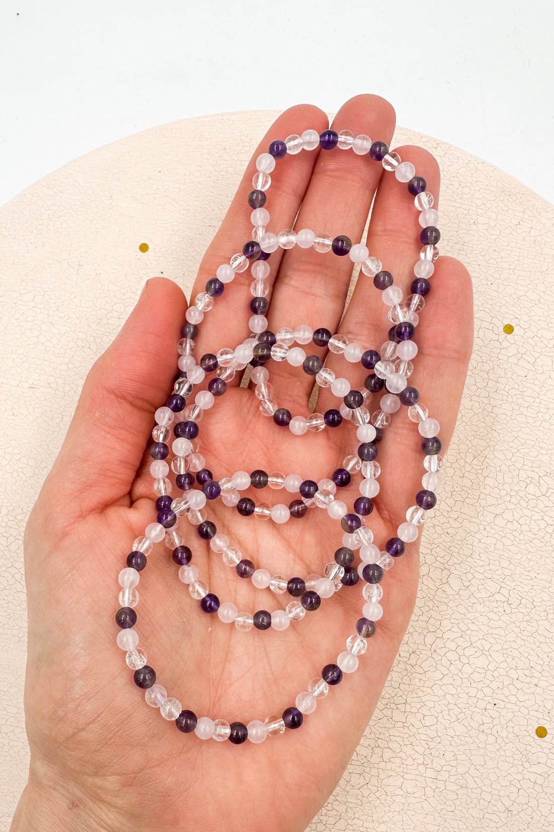 Pulsera Amatista, Cuarzo rosa y Cristal de roca | Amor, autoestima y calma
