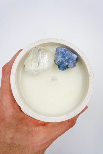 CALM &amp; DE-STRESS CANDLE | rock crystal and blue calcite