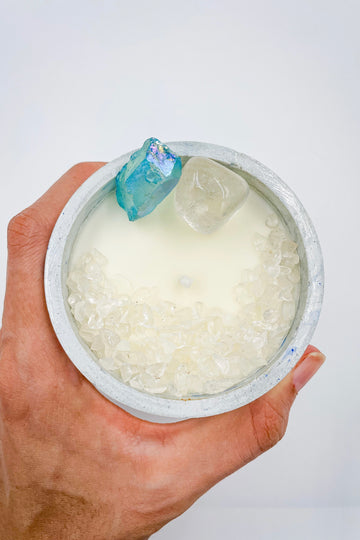 MEDITATION CANDLE | Aqua Aura and Rock Crystal Tip