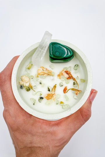 SOUL CANDLE | Malachite, Laser Quartz Point and Prehnite chips