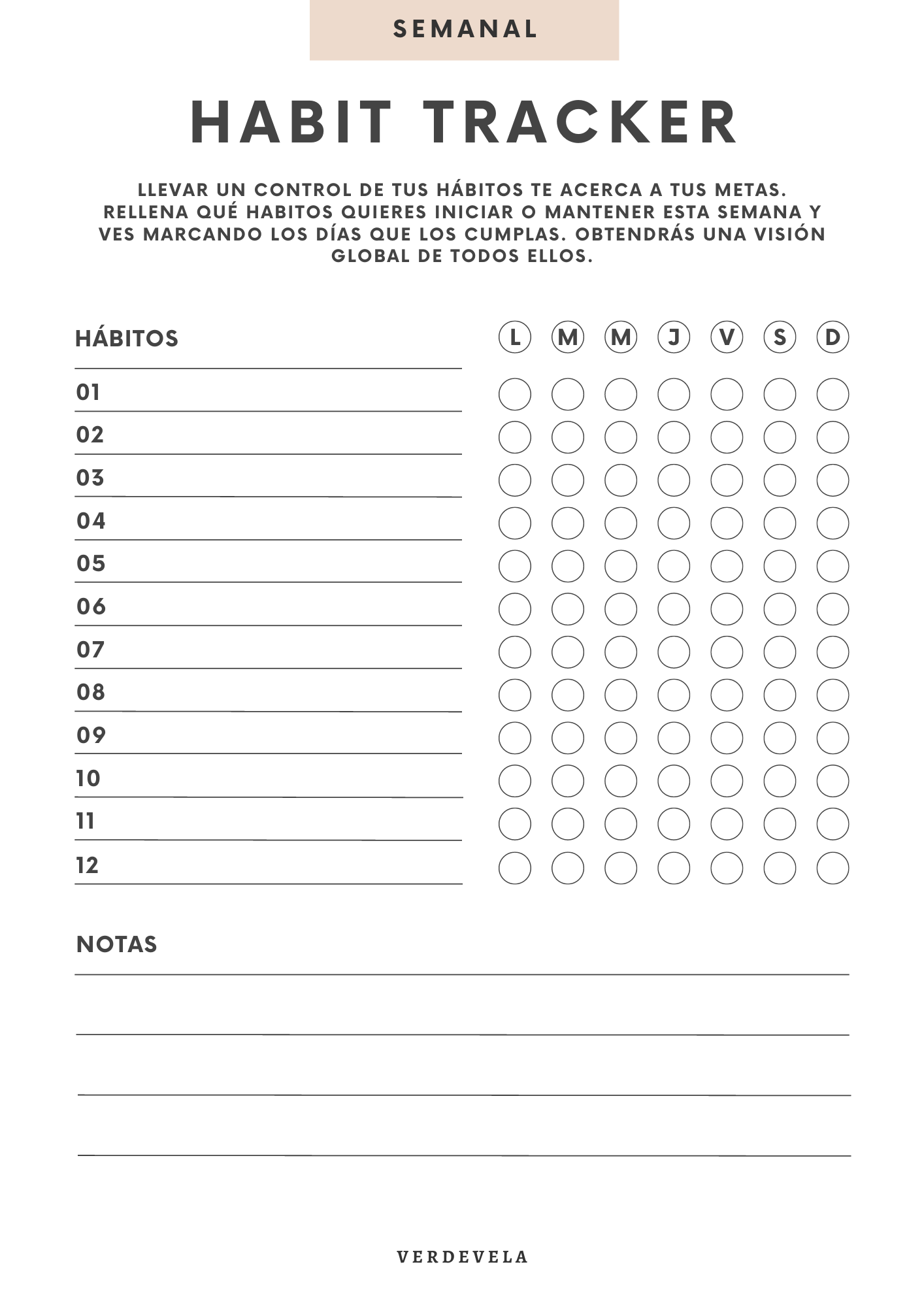 Habit tracker | Semanal – Verdevela